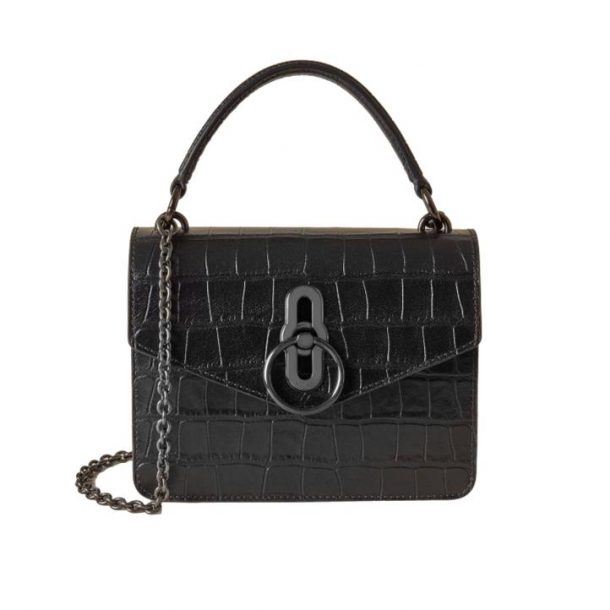 The Mulberry Amberley bag in black croc print with matching black hardware