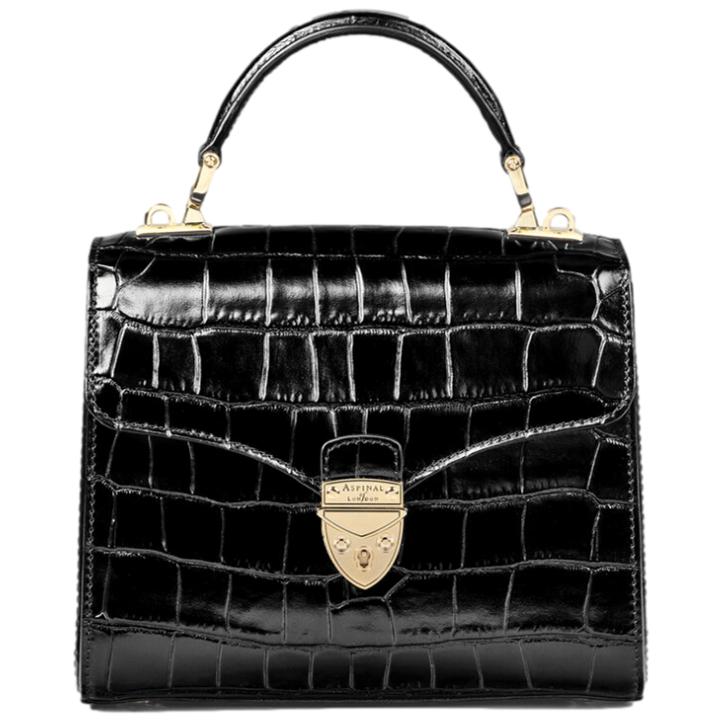 Stock image of the Aspinal of London Mayfair Midi bag in black croc print