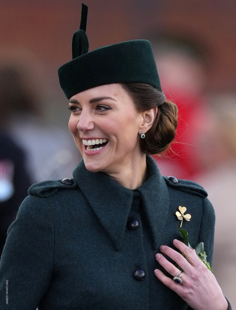 The Duke and Duchess of Cambridge visit the 1st Battalion Irish Guards at the St. Patrick\'s Day Parade, Mons Barracks, Aldershot, Hampshire, UK, on the 17th March 2022. Picture by James Whatling