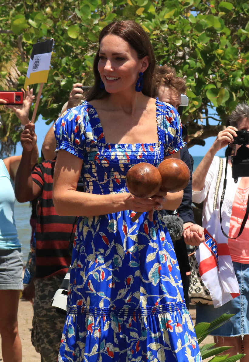 Kate Middleton in Blue Tory Burch Dress for Belize Cacao Farm Visit
