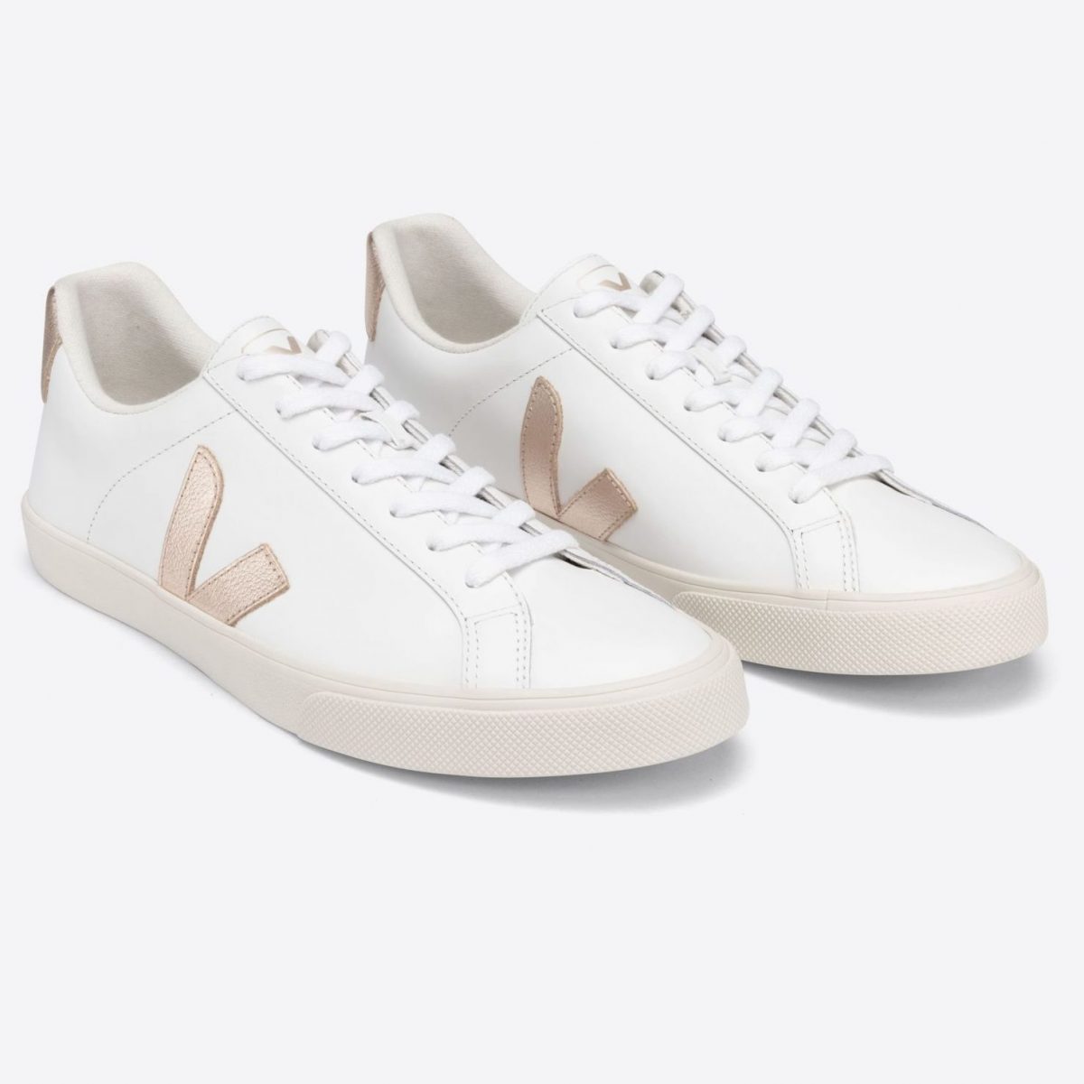 Veja Esplar Sneakers, White with a rose gold V logo on the side.
