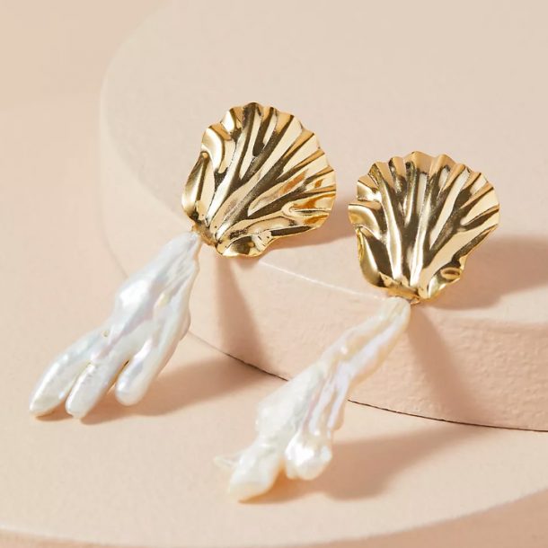 Sophie Monet Pearl Egg Earring - Maple Wood/Gold Plated | Garmentory