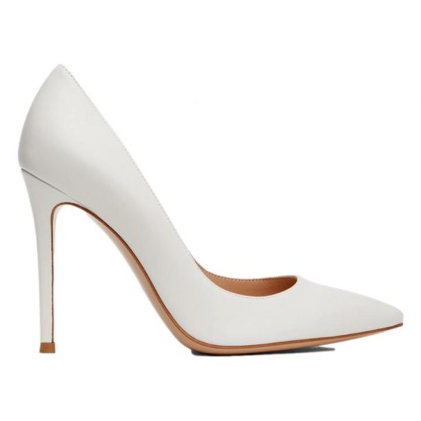 Royalty-Free photo: Pair of women's white leather peep-toe stilettos |  PickPik