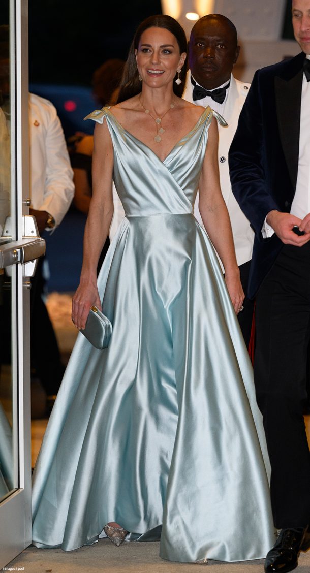 Kate Middleton Stuns in Icy Blue Gown At Bahamas Reception