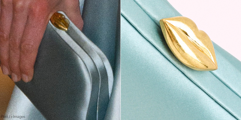 Left: the lips clasp on Kate's Clutch.  Right: the lips clasp on the Lulu Guinness clutch.  Image illustrates both clutches are the same. 