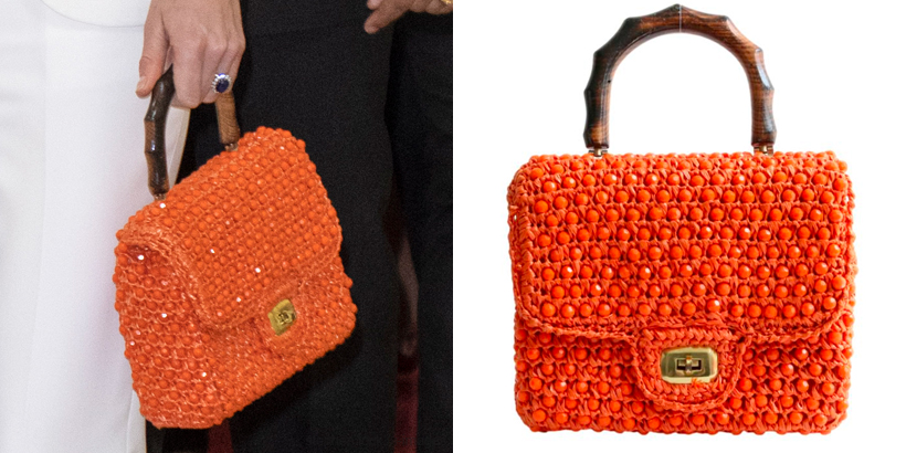 She carried a mini red Chanel bag along with a crochet tote