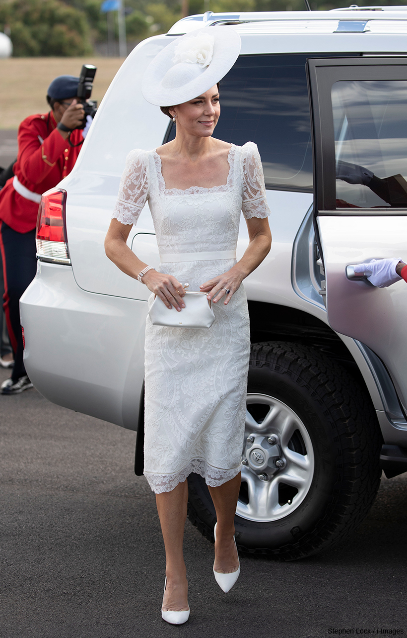 Kate in white lace McQueen dress for military parade as Jamaica visit comes to an end