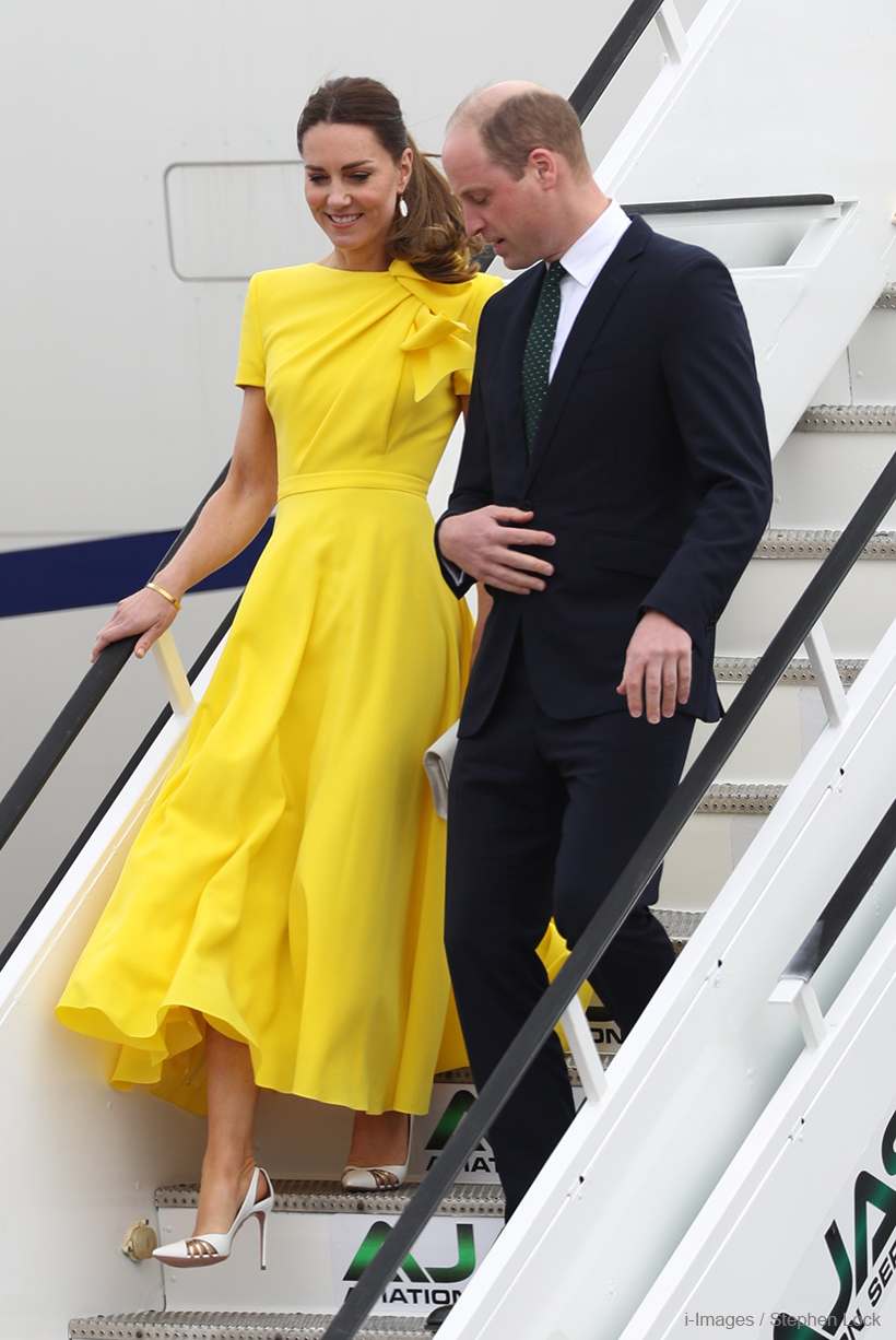 Kate chooses golden yellow Roksanda dress for Jamaica arrival