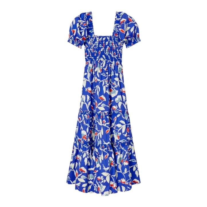 Blue floral smocked dress sale