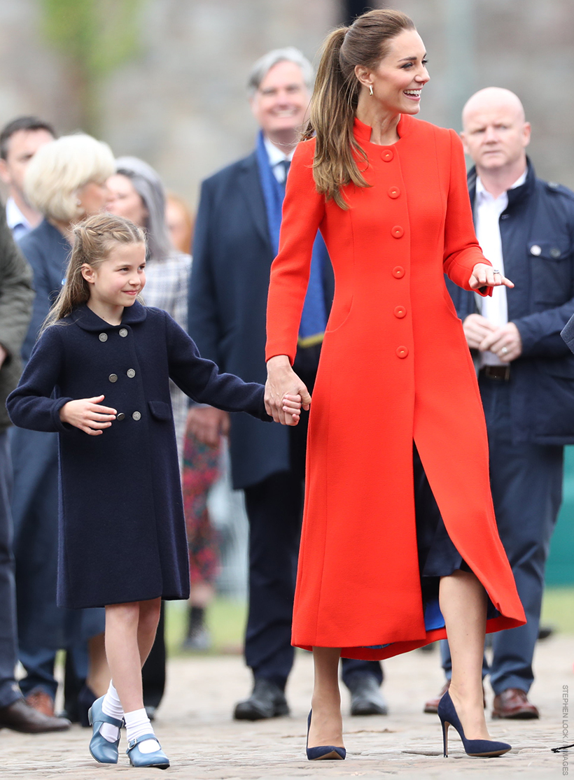 Kate Middleton in Wales earlier this year.  The princess is wearing the navy shoes by Gianvito Rossi.