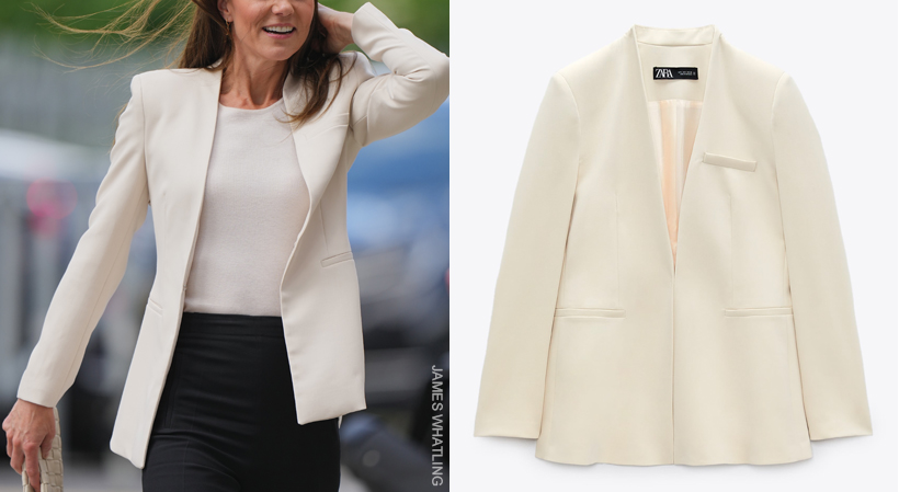 Kate Middleton in Cream Blazer & Black Trousers at Baby Bank