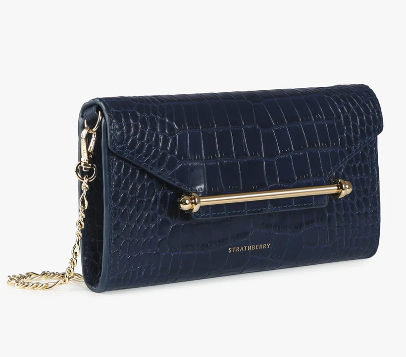 Strathberry Multrees Chain Wallet in Navy Embossed Croc - Kate Middleton  Bags - Kate's Closet