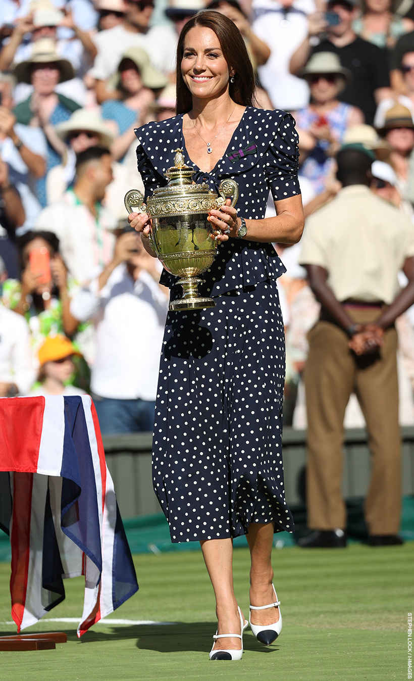 Kate Middleton Wears Navy Blue Polka Dot Dress to Wimbledon Men’s Finals