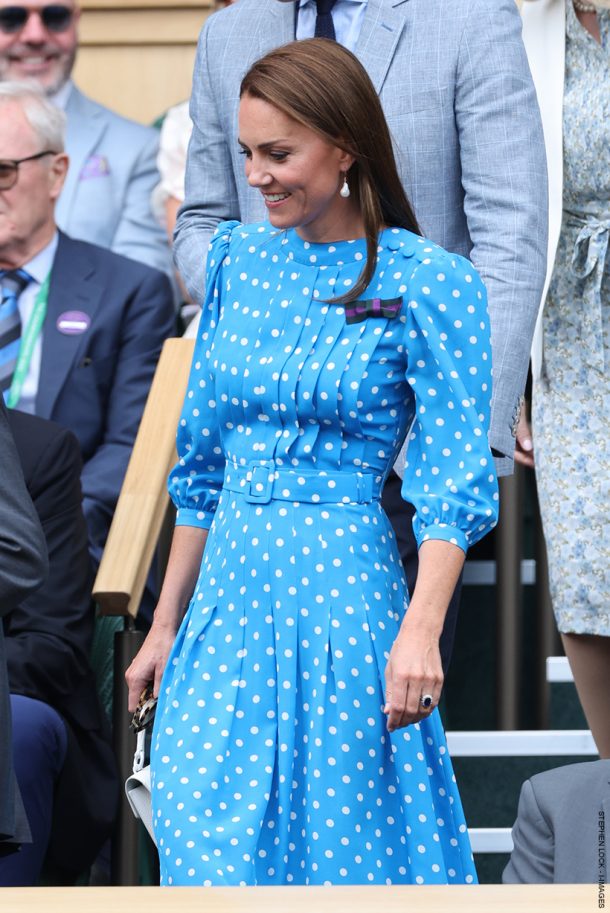 Kate Middleton in Blue Polka Dot Dress at Day 9 of Wimbledon Today 2022