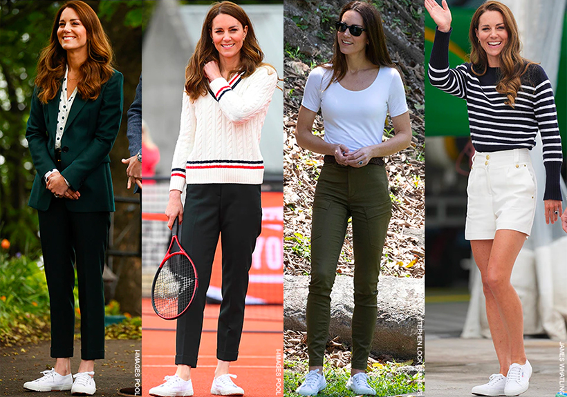 Kate Middleton wearing the white trainers by Superga on five different occasions