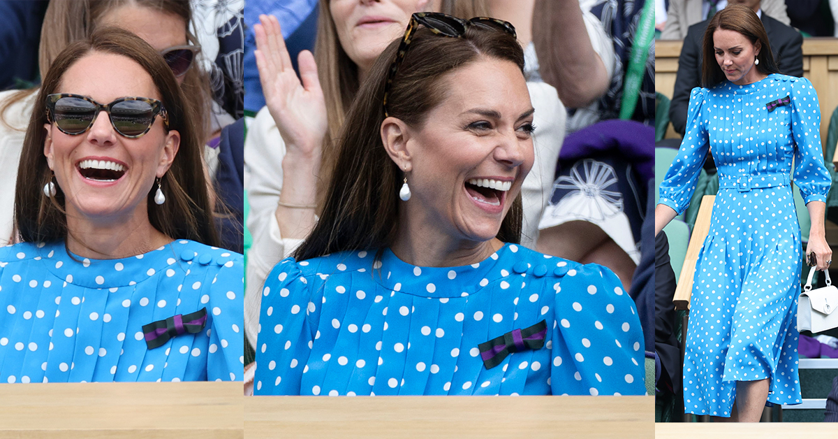 Kate Middleton in Blue Polka Dot Dress at Day 9 of Wimbledon Today 2022