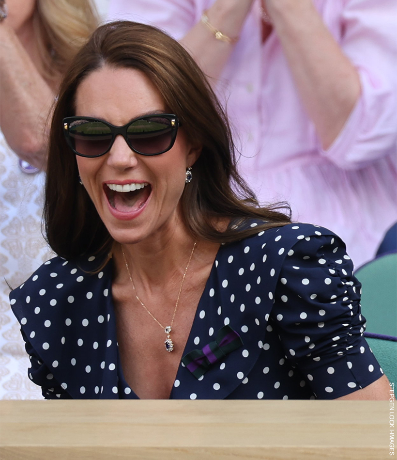 Kate Middleton in Blue Polka Dot Dress at Day 9 of Wimbledon Today