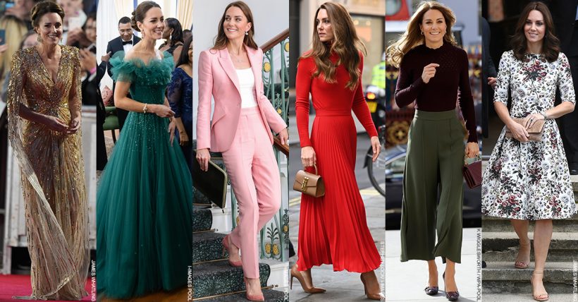 A composite image of Kate Middleton wearing various outfits over the last decade—including ball gowns, trousers suits and skirts.  The outfits all feature in the 'best ever looks' list on this page.