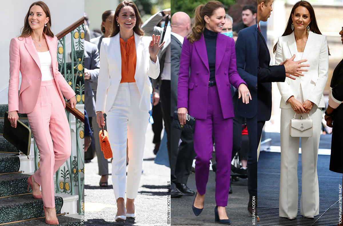 A composite image showing Kate Middleton wearing suits