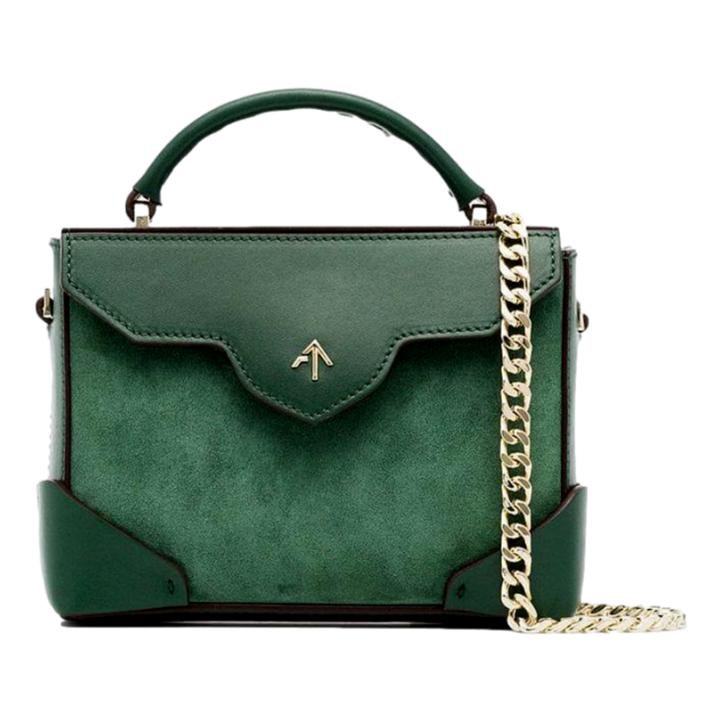 Manu Atelier Micro Bold Leather Top Handle Bag in Green