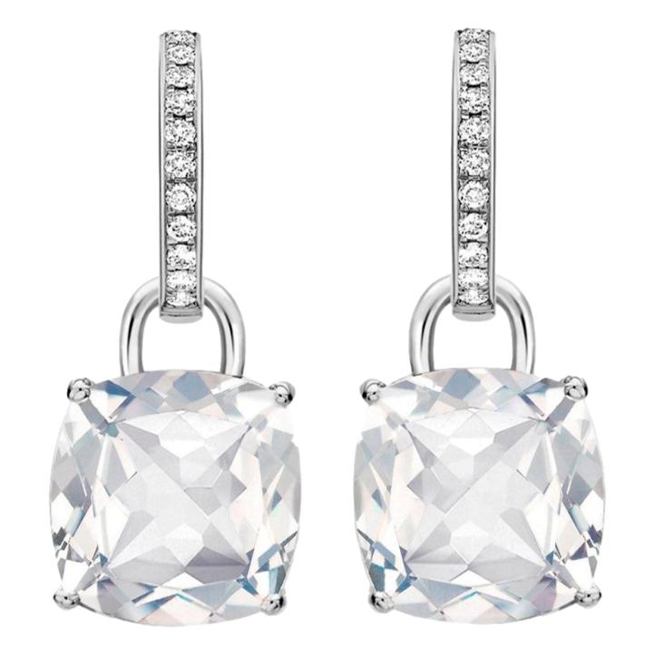 Kiki McDonough Cushion Drop Earrings in White Topaz, White Gold & Diamond