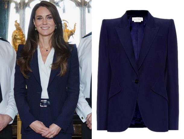 Kate Middleton Meets Naval Officers In Navy Blue Suit 8838