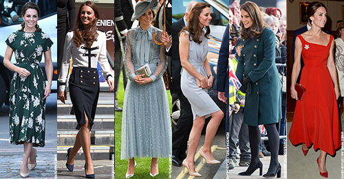 Kate Middleton wearing high heels in different colours and styles