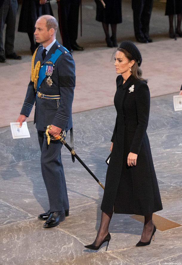 Kate Middleton wears pearls and black veil to Queen’s procession service