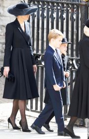 Kate Middleton at Queen's Funeral, Pearls, Veil & Black Coat Dress
