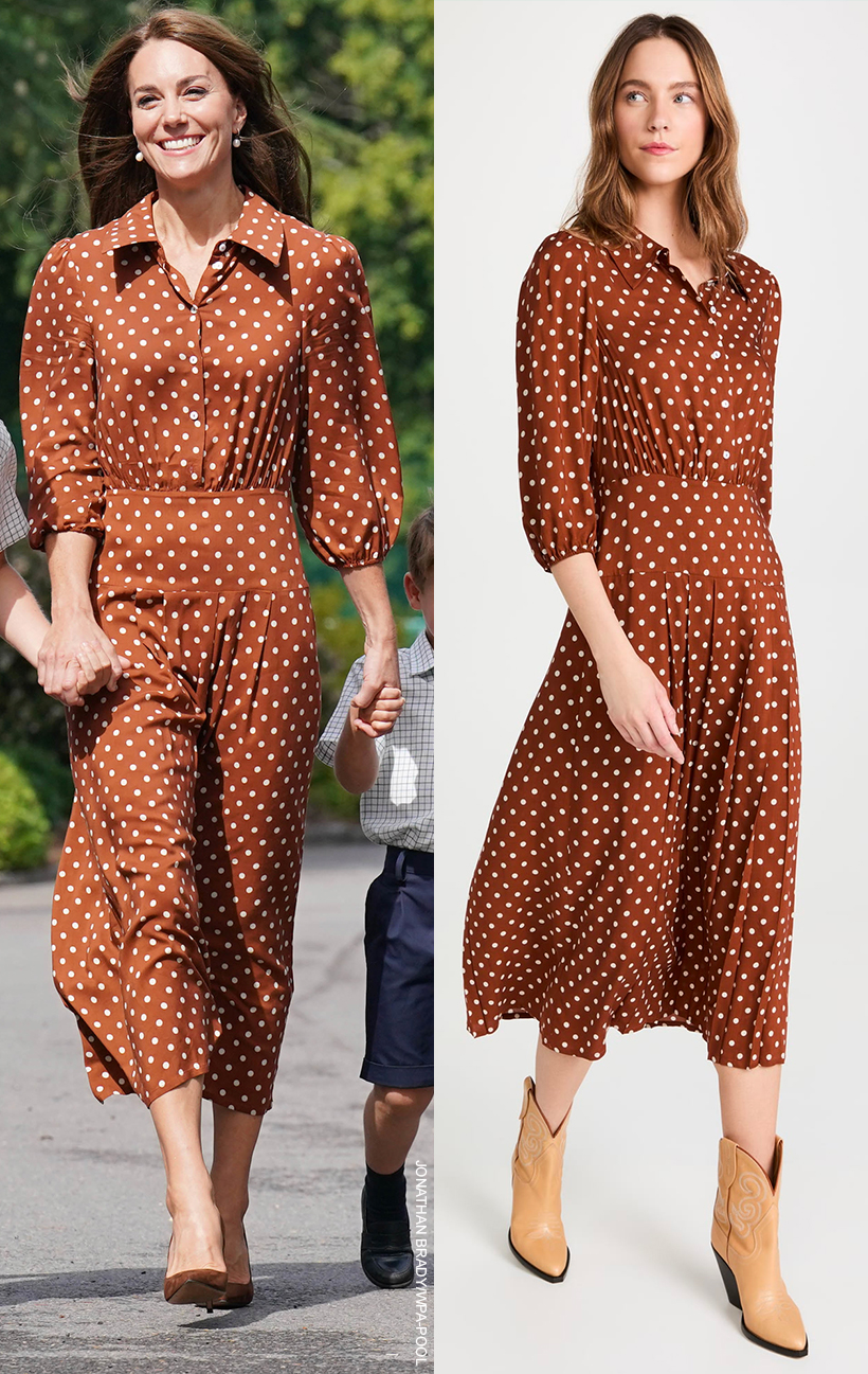 Kate Middleton Wears Brown Polka Dot Dress on the School Run