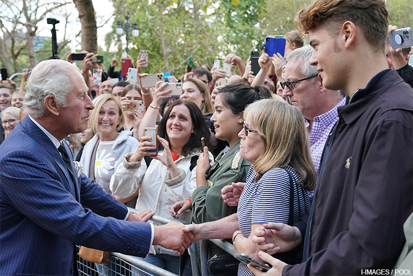 Prince Charles meeting well-wishers outside of Clarence House.