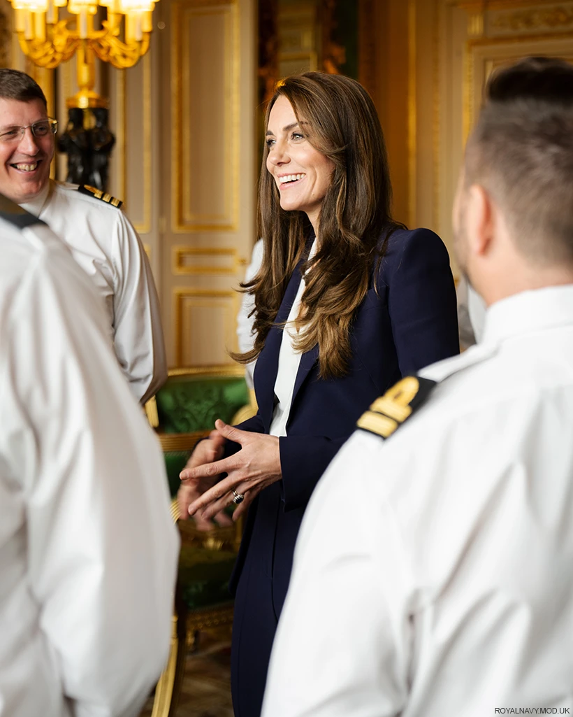 Kate Middleton meets Naval officers in navy blue suit