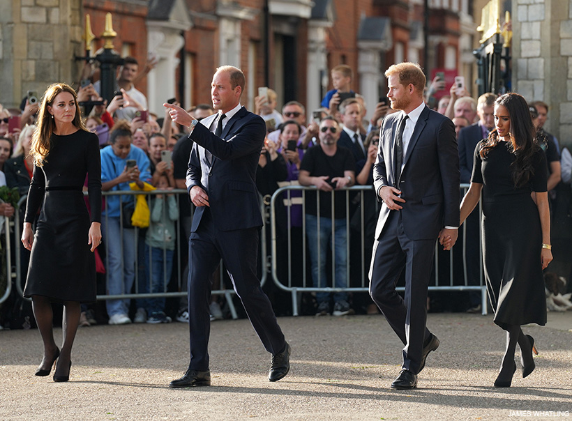 William, Harry, Meghan and Kate walking outside of Windsor Castle