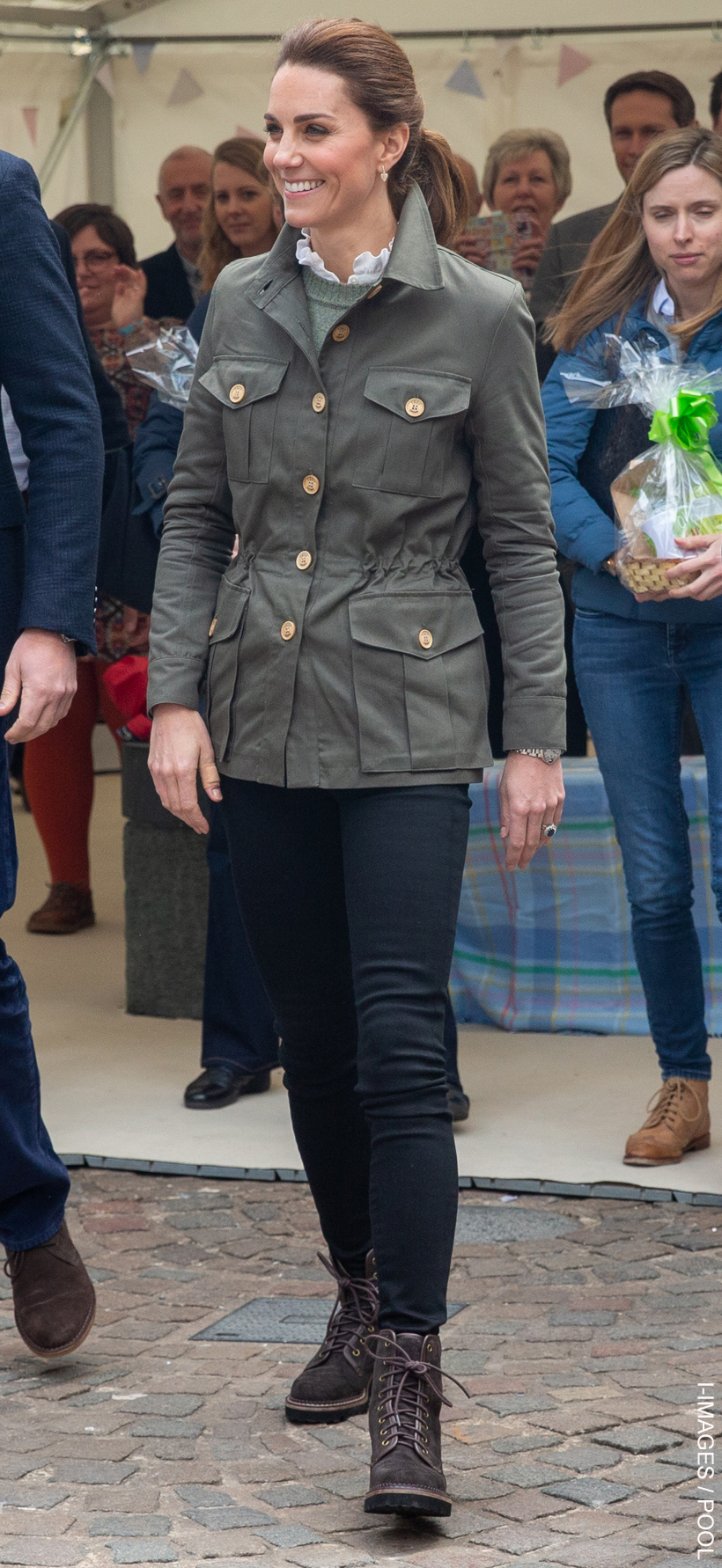 Kate Middleton dressed casually wearing the Troy London Tracker jacket in olive green