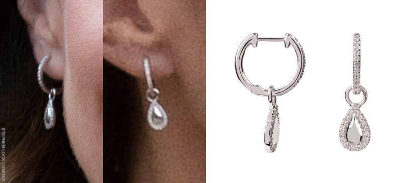 Kate Middleton wearing the Emily Mortimer pear drops vs stock image from the brand