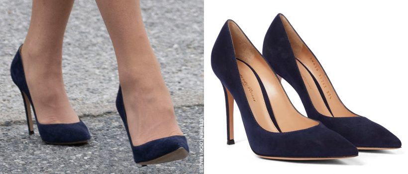 Kate Middleton wearing the Gianvito Rossi 105 pumps in navy vs stock image from the brand