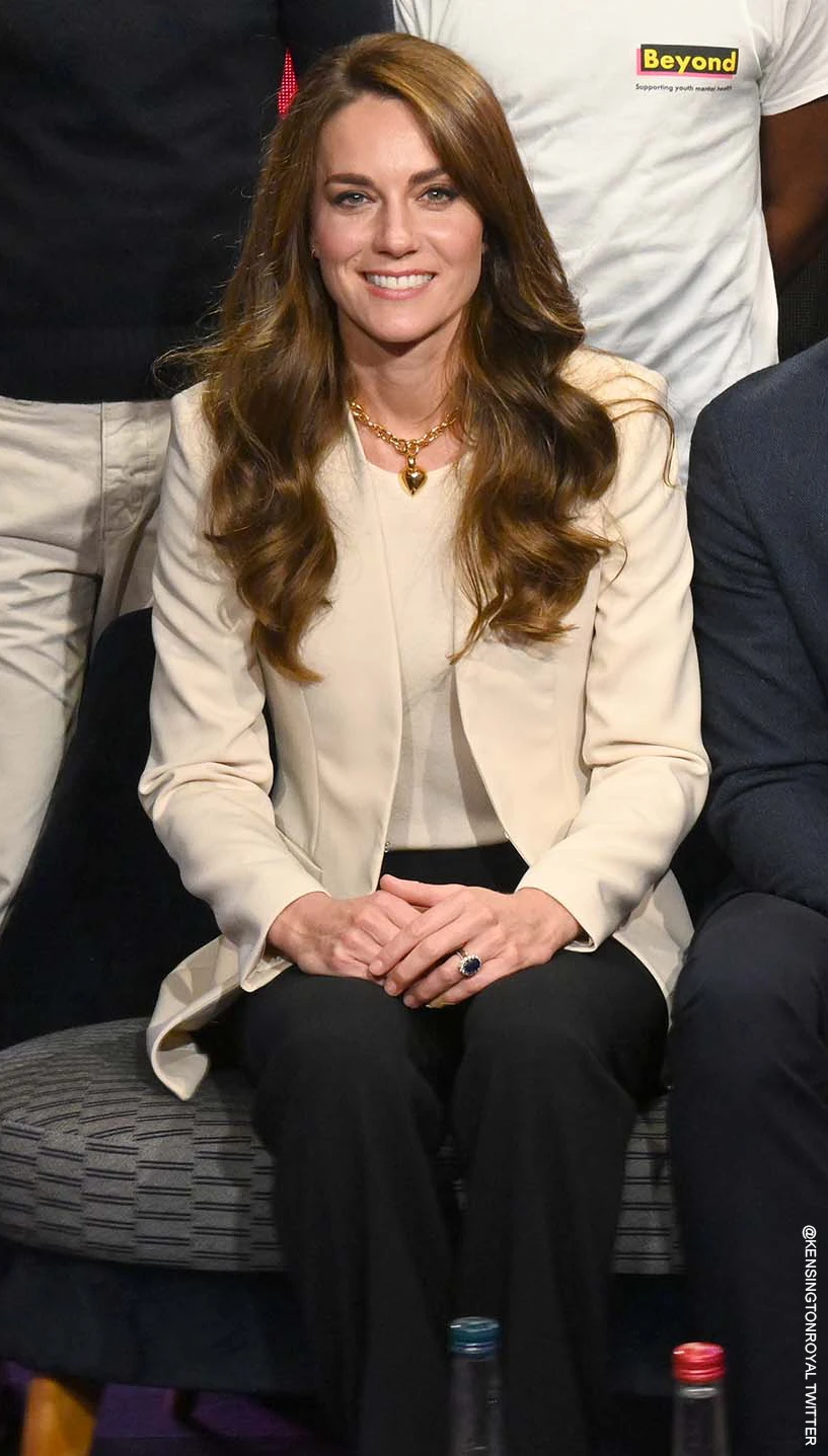 Kate Middleton's cream blazer & gold necklace on BBC World Mental