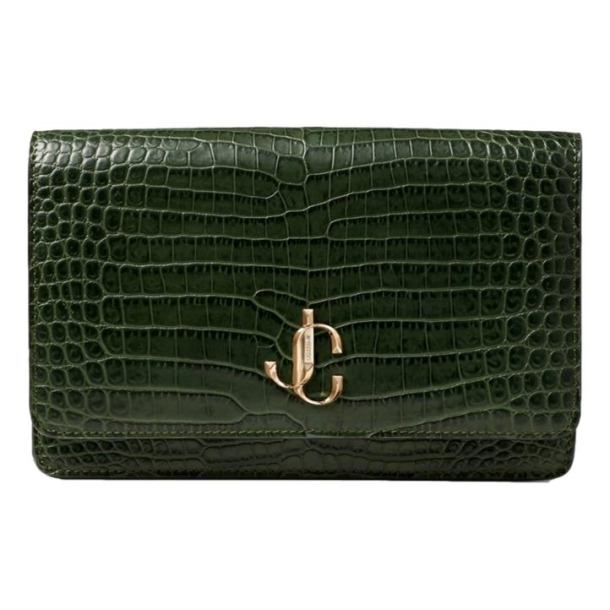Crocodile-patterned clutch bag - Dark green - Ladies
