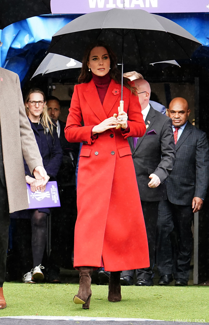 See Princess Kate Rewear Her Red Houndstooth Coat Dress to a Rugby