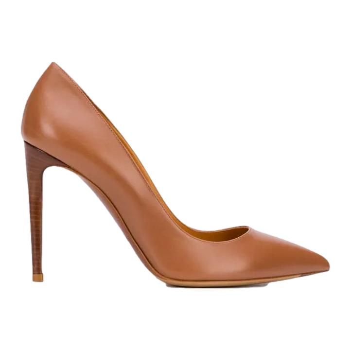 Classic brown high heels handmade from natural grain leather - BRAVOMODA