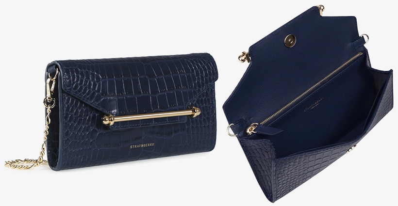 Kate Middleton's Strathberry Multrees Chain Wallet in Navy Embossed Croc