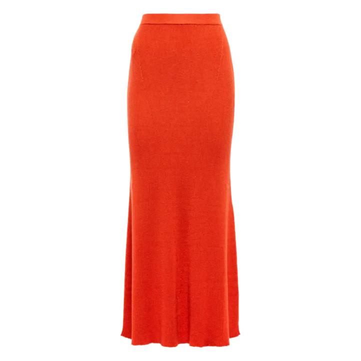 Gabriela Hearst Epper Ribbed-Knit Midi Skirt, Spice Orange/Red