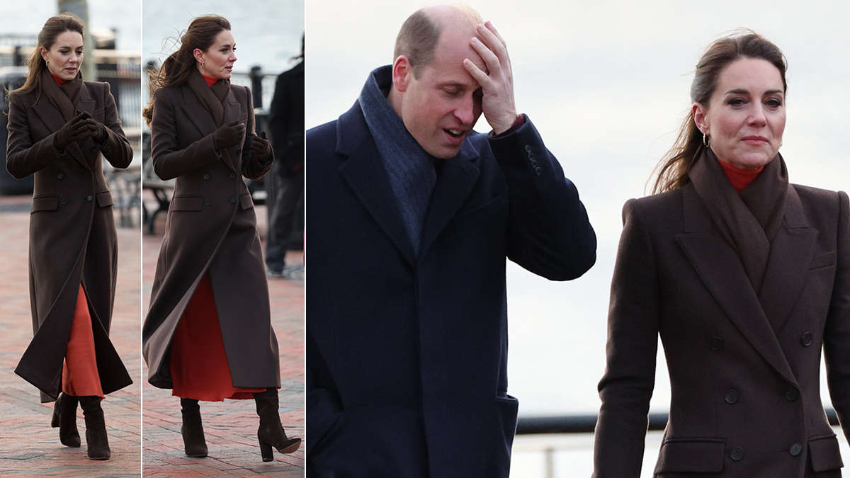 Kate Middleton Bundles Up In Brown Coat For Boston Harbor Visit