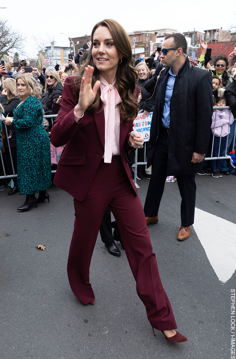 Kate Middleton wears a burgundy suit in Boston
