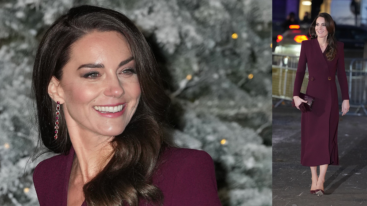 Kate Middleton in Burgundy for Royal Carols Together At Christmas