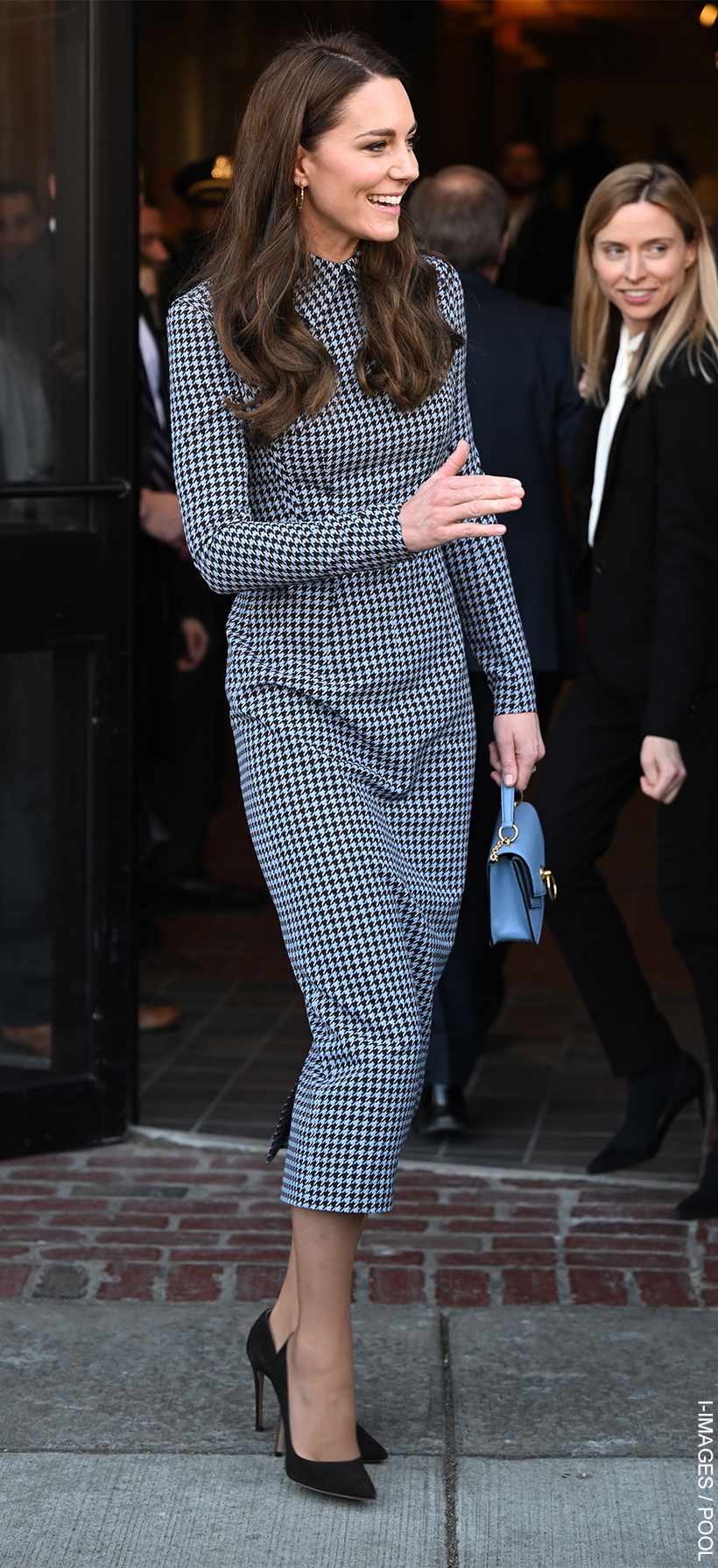 Kate Middleton Wears Blue Houndstooth Dress for Harvard Visit