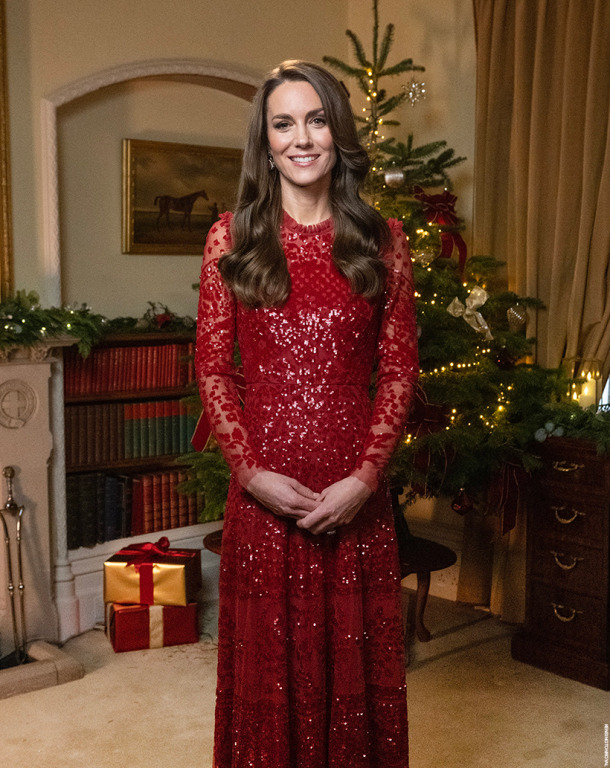 Kate Middleton wearing the Needle & Thread red 'Aurora' sequinned dress