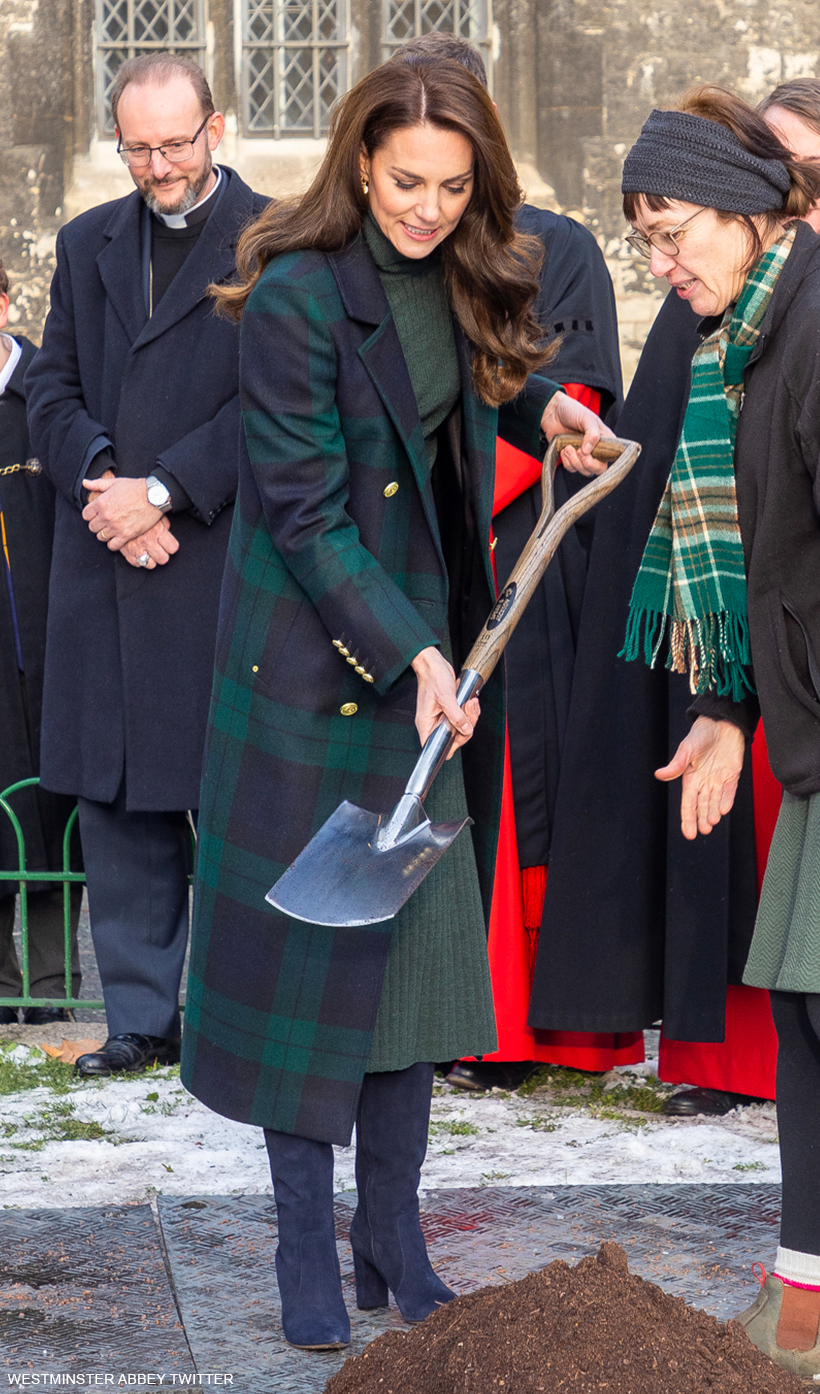 Kate Middleton in Tartan Coat for Tree Planting Tribute to Queen