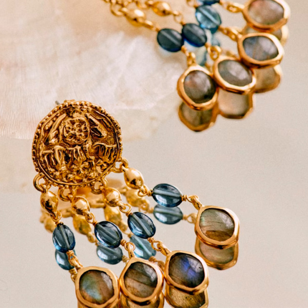 Kate Middleton Sezane Dina Earrings In Gold Plated With Ocean Blue Stones 