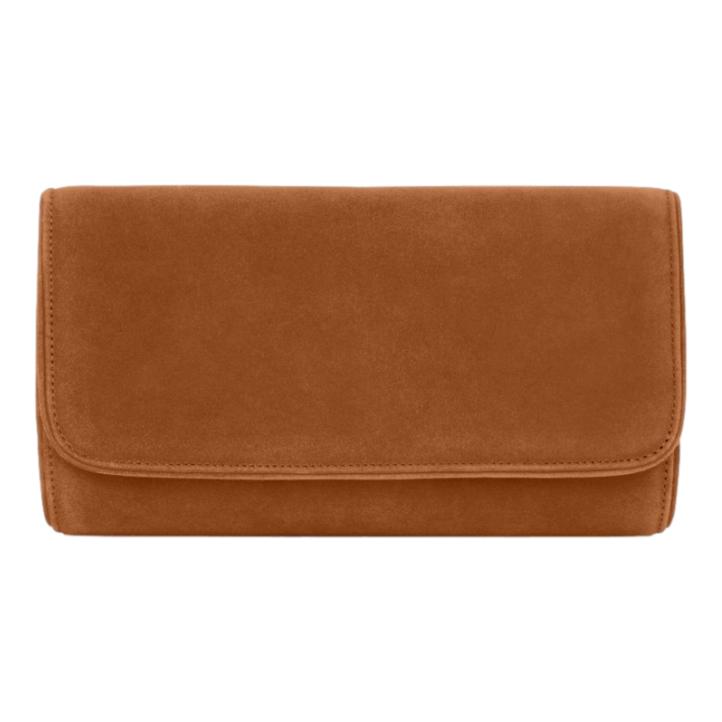 Emmy London Natasha Clutch in Saddle Brown Suede